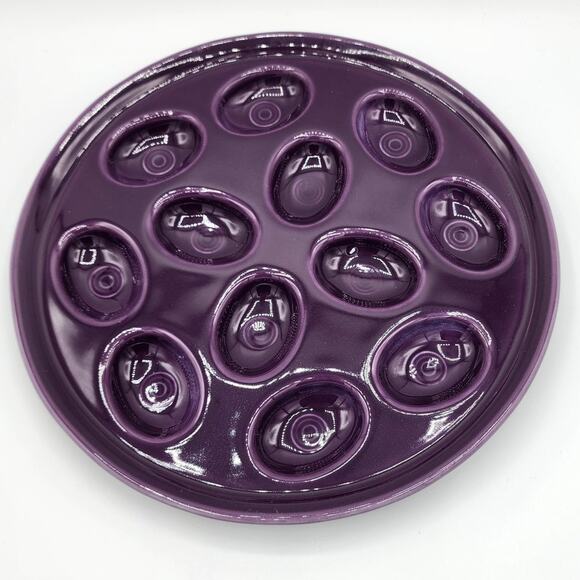 Deep Purple Fiesta Ware Deviled Hard Boiled Egg Round Ceramic Dish Platter Tray - Picture 2 of 10